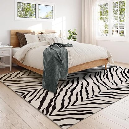 YIHOUSE Tiger Washable Area Rugs 5'x7', Black and Beige Modern Rug for Living Room, Bedroom, Ultra Thin Animal Stripe Print Rug for Girls Boys Nursery, Playroom, Dorm Room
