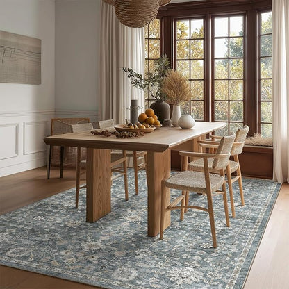 Washable Area Rugs 5'x7' Non-Slip Vintage Boho Distressed Fade Resistant Low Pile Carpet for High-Traffic Living Room, Bedroom & Dining Room