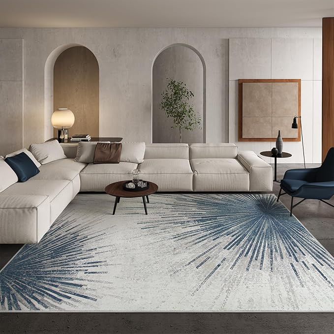 Lahome Modern Machine Washable 6 x 9 Area Rug, Non-Slip Ultra-Thin Big Rugs for Living Room Throw Soft Large Carpet for Bedroom, Abstract Print Indoor Carpet for Dining Room Office (Blue/Gray, 6'x9')