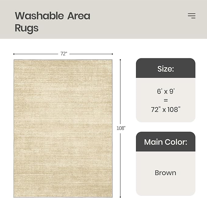 Valenrug Washable Rug 6x9 - Stain Resistant 6x9 Area Rugs for Living Room, Non Slip Backing Printed Rugs for Bedroom, Folable Machine Washable Area Rug (6'x9', Brown)