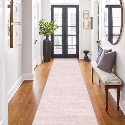 Art&Tuft Non-Slip Runner Rug - 2x8 Runner Rug Washable Low-Pile Rugs Runners, Soft Distressed Carpet Runner for Bedroom Bathroom Kitchen Laundry Living Room, Lightpink