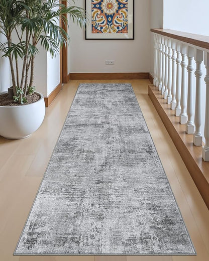 DEXI Hallway Runner Rug 3x8, Modern Abstract Non Slip Thin Soft Runners Carpet, Stain Resistant Washable Indoor Rug for Hallway Entryway Kitchen Laundry Room Living Room, Light Grey