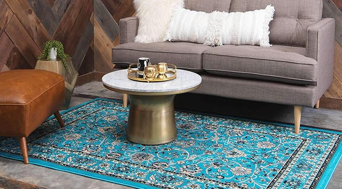 Unique Loom Sialk Hill Collection Area Rug - Washington (9' 10" x 13' 1" Rectangle Turquoise/Black)