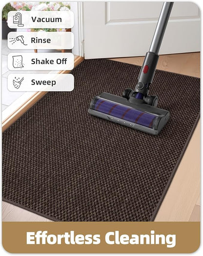 Color&Geometry Ultra-Thin Indoor Door Mat, 21"x31" Low-Profile Non-Slip Entryway Rug with Modern Geometric Texture, Washable Doormat for Entrance, Front Doors, Brown (FOLD)