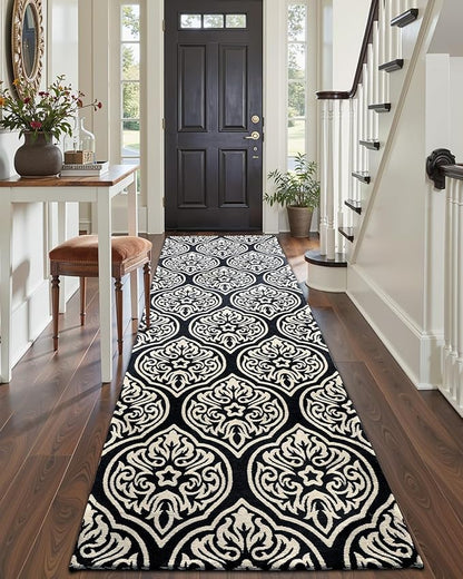 LUMI Washable Low-Pile Runner Rug Non Slip for Hallway, 2.3x8 Soft Carpet Absorbent Waterproof, Modern Black Area Mat Indoor High Traffic for Living Room, Entryway, Laundry