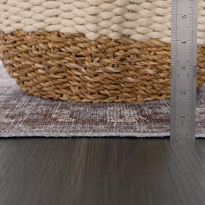 Bloom Rugs Washable 10 ft Runner - Brown/Dark Gray Traditional Runner for Entryway, Hallway, Bathroom, and Kitchen - Exact Size: 2.5' x 10'