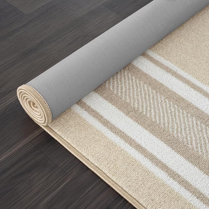 Beverly Rug Non Slip Area Rugs 3x3 Modern Bordered Non Skid Rubber Backing Soft Area Rug for Living Dining Room Easy to Clean Non Shedding Kitchen Bedroom Indoor Carpet 3 x 3 Beige