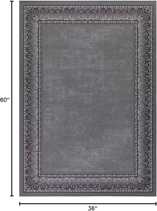 Antep Rugs Alfombras Bordered Modern 3x5 Non-Slip (Non-Skid) Low Pile Rubber Backing Indoor Area Rug (Gray, 3' x 5')