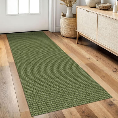 Braided Runner Rug 2x5 Ft Washable Runners for Hallways Non Slip Rubber Backed Kitchen Runners Cotton Entryway Runner Indoor, Woven Floor Carpet for Hall Kitchen Bedroom, Green