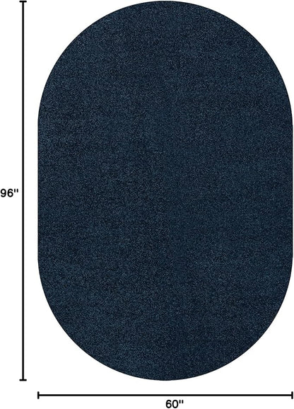 Eyely UES100C-5OV Supersoft Haze Solid Low-Pile Indoor Area Rug, Coastal, Bohemian, Minimalist, Classic, Casual for Bedroom,Kitchen,Living Room,Non Shedding,Easy-Washing, Blue, 5 X 8 Oval
