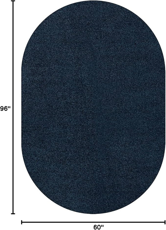 Eyely UES100C-5OV Supersoft Haze Solid Low-Pile Indoor Area Rug, Coastal, Bohemian, Minimalist, Classic, Casual for Bedroom,Kitchen,Living Room,Non Shedding,Easy-Washing, Blue, 5 X 8 Oval