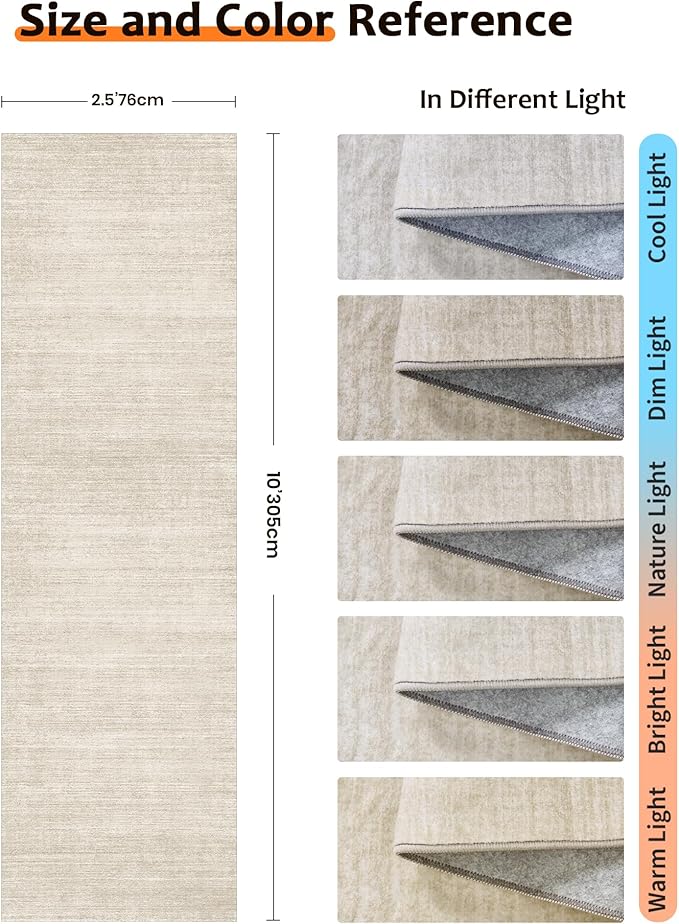 Art&Tuft Non-Slip Runner Rug - 2.5x10 Runner Rug Washable Low-Pile Rugs Runners, Soft Distressed Carpet Runner for Bedroom Bathroom Kitchen Laundry Living Room, Beige