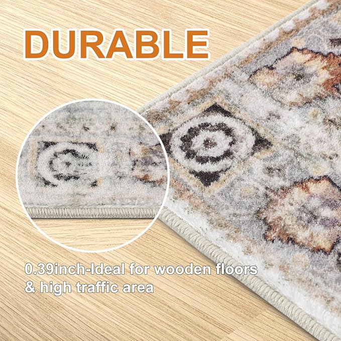 COMSLE Area Rug 2x3 Faux Wool Throw Rug for Entryway, Boho Washable Small Rugs Non-Slip Distressed Carpet Soft Accent Floor Rug for Indoor Entrance, Bedroom, Living Room, Kitchen (Khaki)
