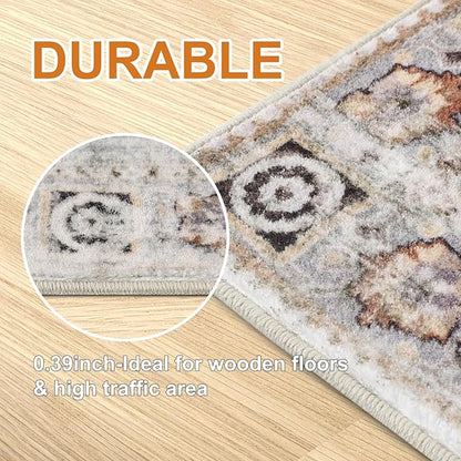 COMSLE Area Rug 2x3 Faux Wool Throw Rug for Entryway, Boho Washable Small Rugs Non-Slip Distressed Carpet Soft Accent Floor Rug for Indoor Entrance, Bedroom, Living Room, Kitchen (Khaki)