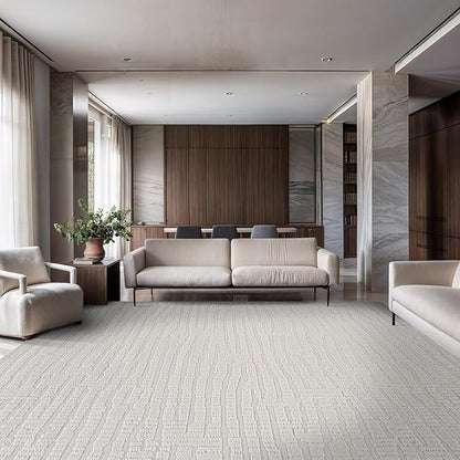 Modern Micro Loop Indoor Area Rugs for Living Room Bedroom Kitchen Geometric Pebble White 8x10 Luxury Durable Low and High Pile Non-Shedding Stain Resistant Soft Area Carpet 8 x 10