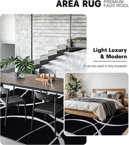 YIHOUSE Modern Washable Area Rug for Living Room Bedroom - Large Abstract Black and White Rug Non-Slip Ultra-Thin Home Decor (Dark Curve, 6'x9'ft)