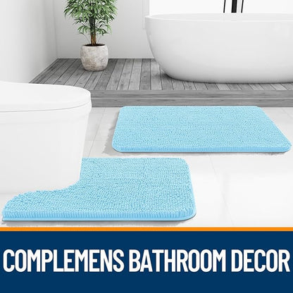 OLANLY Bathroom Rugs 24x16, Extra Soft Absorbent Chenille Bath Rugs, Rubber Backing Quick Dry, Machine Washable Bath Mats for Bathroom Floor, Tub and Shower, Home Decor Accessories, Sky Blue