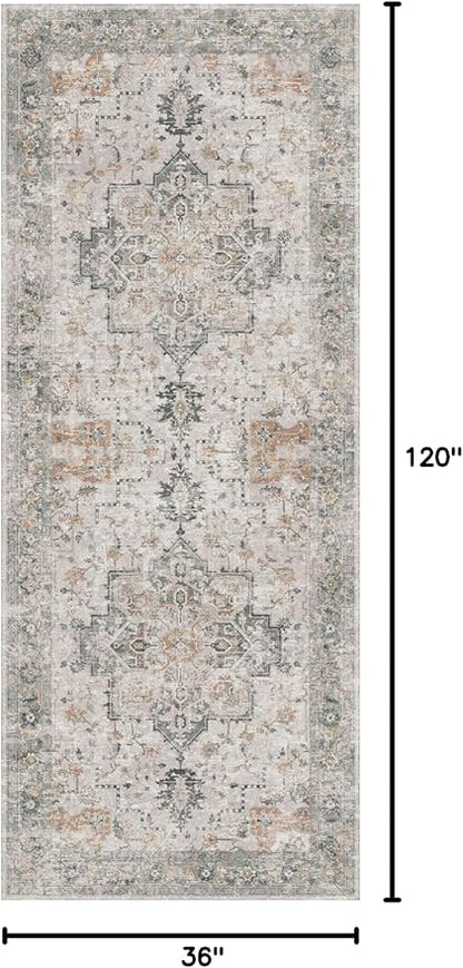 GENIMO Runner Rug 3x10, Non Slip Vintage Hallway Runner Rugs, Low Pile Lightweight Machine Washable Mat for Hallway, Entryway, Bedroom, Kitchen and Corridor, Light Taupe Brown