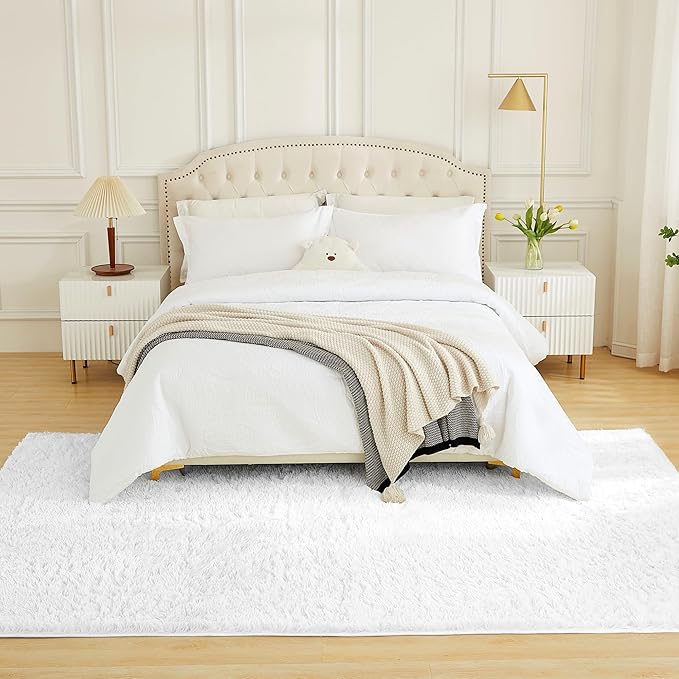 Andency White Soft Area Rugs for Living Room Bedroom, 5x8 Fluffy Shaggy Bedside Rug, Non-Slip Large Shag Fuzzy Plush Carpets for Bedroom Kids Dorm Nursery Home Decor Aesthetic