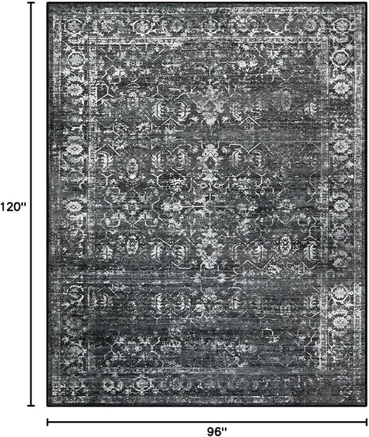 Lahome 8x10 Area Rugs for Living Room Washable Rugs 8x10 Black Large Rug Indoor Carpet, Vintage Distressed Rug Soft Non Slip Area Rug for Bedroom Dining Room Home Office(8 x 10, Black/Grey)