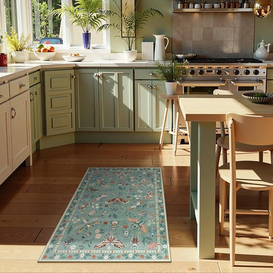 Lahome Insect Washable Rug, 2x3 Kitchen Rugs for Entryway Bathroom, Soft Door Mat Indoor Entrance Ultra-Thin, Small Non-Slip Throw Carpet for Bedroom Entry, Green