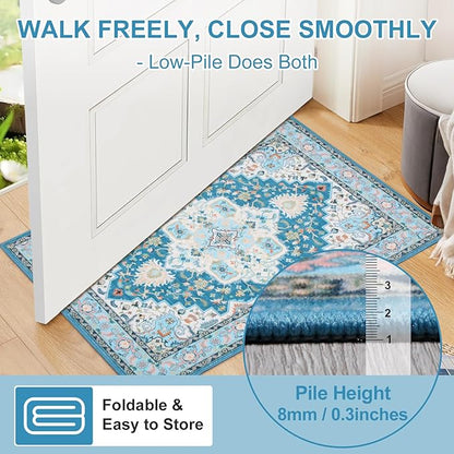 WILLSUN Washable Area Rugs, 6x9 Non-Slip Boho Large Area Rugs for Living Room, Bedroom, Machine Washable Vintage Rug, Indoor Floral Print Carpet for Home Decor, Kid & Pet Friendly Mat