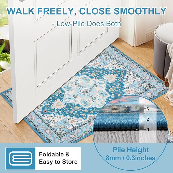 WILLSUN Washable Area Rugs, 5x7 Non-Slip Boho Large Area Rugs for Living Room, Bedroom, Machine Washable Vintage Rug, Indoor Floral Print Carpet for Home Decor, Kid & Pet Friendly Mat