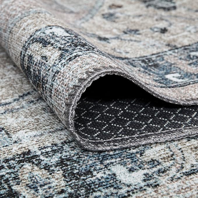 Bloom Rugs Washable Non-Slip 5' x 7' Rug - Pebble Gray/Blue Traditional Medallion Area Rug for Living Room, Bedroom, Dining Room, and Kitchen - Exact Size: 5' x 7'