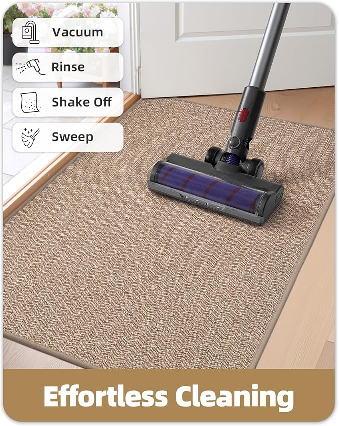 Color&Geometry Large Front Door Mat Indoor Entrance, 24"X48" Indoor Mats for Entryway Non Slip Rubber Backed, 2x4 Dirt Trapper Double Door Mat Washable, Dark Khaki (Rolled-up NO Creases)