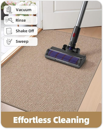 Color&Geometry Large Front Door Mat Indoor Entrance, 36"X56" Indoor Mats for Entryway Non Slip Rubber Backed, Dirt Trapper Double Door Mat Washable, Dark Khaki (Rolled-up NO Creases)