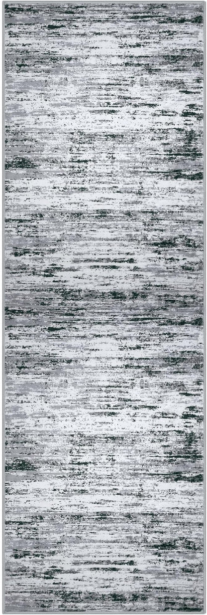 Modern Abstract Runner Rug 2x6, Black Grey White Washable Kitchen Runner Non-Slip Soft Hallway Rug Runner Thin Print Faux Wool Carpet for Entryway Bedroom Laundry Room Indoor Home Decor