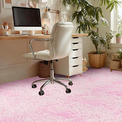 Andency 6x9 Area Rugs, Large Shag Fluffy Soft Shaggy Rugs for Living Room Bedroom, Non-Slip Tie-Dyed White Pink Thick Plush Carpet for Kids Girls and Boys, Dorm Nursery Home Decor Aesthetic