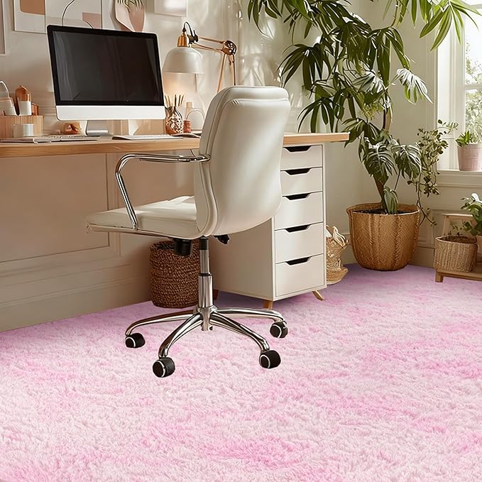 Andency Area Rugs 9x12 for Living Room Home Decor, Large Shaggy Bedroom Carpet, Non-Slip Big Shag Indoor Thick Soft Fluffy Furry Fur Area Rugs for Kids Dorm Nursery Aesthetic, Tie-Dyed White Pink