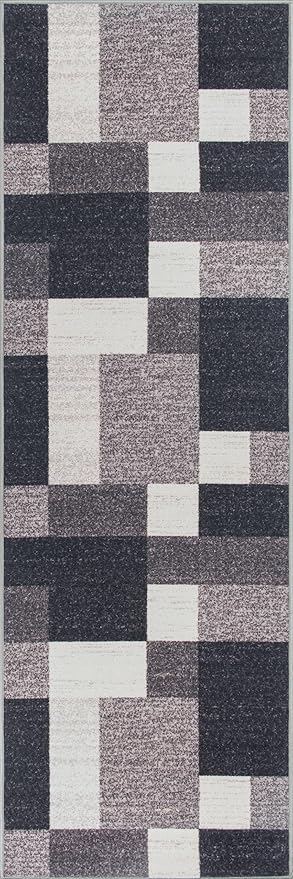 Rugshop Modern Boxes Design Non-Slip (Non-Skid) Runner Rug 2'7" x 12' Gray