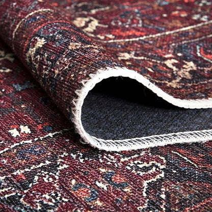 Bloom Rugs Washable Non-Slip 3' x 5' Rug - Burgundy Traditional Bordered Area Rug for Living Room, Bedroom, Dining Room, and Kitchen - Exact Size: 3' x 5'