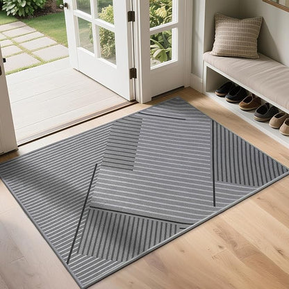 Front Door Mat 24''x35'', Non Slip Absorbent Muddy Dirt Resist Washable Low-Profile Indoor Doormat, Welcome Entryway Door Mats, Grey