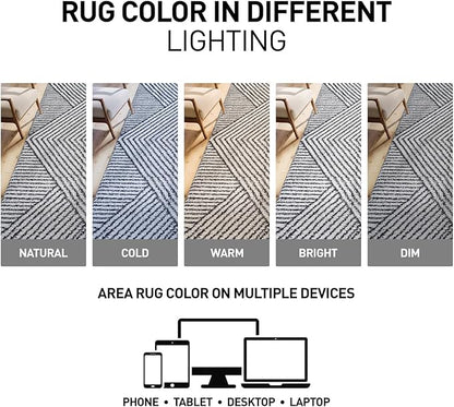 Rugshop Geometric Diamond Stripe Shag Area Rug White 5' x 7' Great for Bedrooms, Living Rooms, or Under Coffee Tables