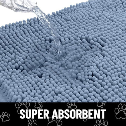 Smiry Dog Door Mat for Muddy Paws, Absorbent Dirt Trapper Non Slip Quick Dry Washable Chenille Mat for Mud Dogs, Entry Rug for Indoor and Outdoor (47x32 Inches, Airy Blue and White)