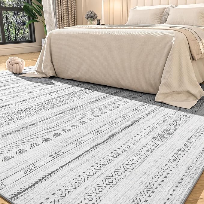 9x12 Area Rugs for Living Room Machine Washable Rug Distressed Indoor Carpet Neutral Moroccan Boho Rug Ultra Soft Area Rug for Bedroom Dining Room Playroom Office, Black
