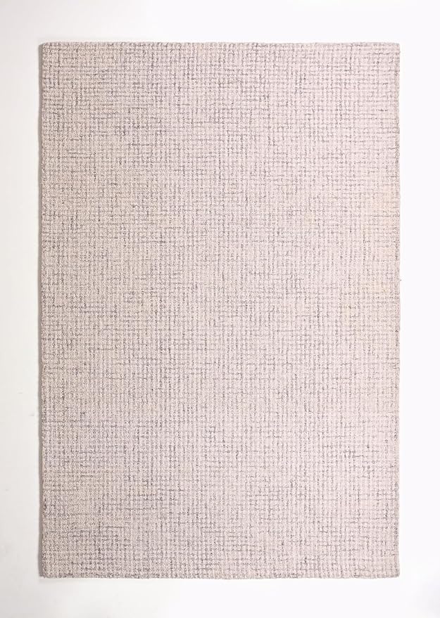 Hand-Tufted 100% Wool Pile Area Rug – Geometric Textured Grid Check Pattern – Thick and Durable Floor Carpet for Bedroom, Living Room, Kids Room, and Dining Area (Ivory Grey, 9' x 13')
