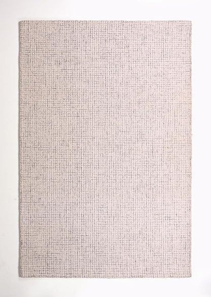 Hand-Tufted 100% Wool Pile Area Rug – Geometric Textured Grid Check Pattern – Thick and Durable Floor Carpet for Bedroom, Living Room, Kids Room, and Dining Area (Ivory Grey, 9' x 12')