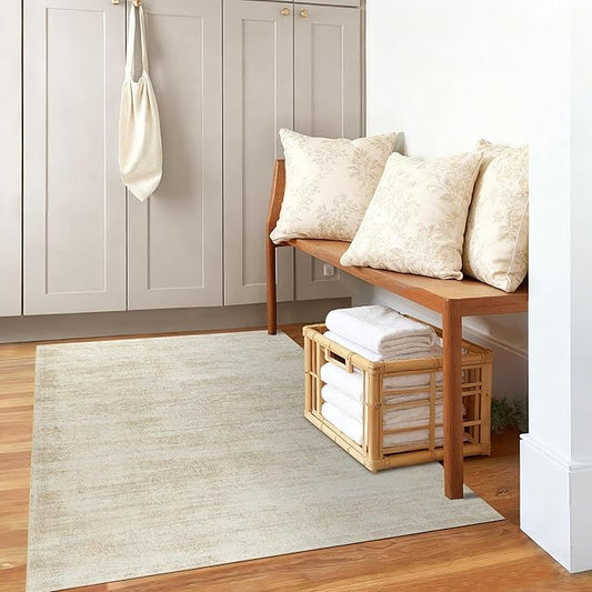 Small Bathroom Rugs,Washable Non Slip Neutral Boho Abstract Modern Farmhouse Area Rugs for Bedroom,3x5,Tan Beige