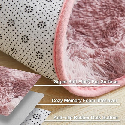 Andency 6x9 Area Rugs, Large Shag Fluffy Soft Shaggy Rugs for Living Room Bedroom, Non-Slip Tie-Dyed Dusty Pink Thick Plush Carpet for Kids Girls and Boys, Dorm Nursery Home Decor Aesthetic