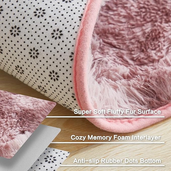 Andency Area Rugs 9x12 for Living Room Home Decor, Large Shaggy Bedroom Carpet, Non-Slip Big Shag Indoor Thick Soft Fluffy Furry Fur Area Rugs for Kids Dorm Nursery Aesthetic, Tie-Dyed Dusty Pink