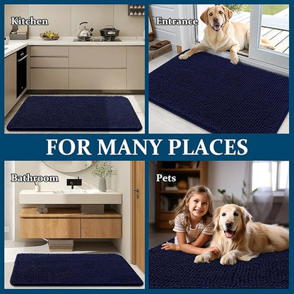 OLANLY Dog Door Mat for Muddy Paws 70x24, Absorbs Moisture and Dirt, Absorbent Non-Slip Washable Doormat, Quick Dry Chenille Mud Mat for Dogs, Entry Indoor Entryway Carpet for Inside Floor, Navy Blue