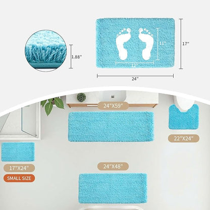 Small Bathroom Rug 17x24 Non Slip Teal Fluffy Bath Mat for Bathroom Floor Washable Plush Luxury Bath Rug for Tub Soft Shaggy Absorbent Shower Mat