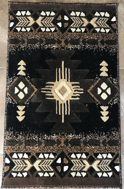 YHSF South West Native American Area Rug C318 - Easy Clean, Thick, Soft, Durable Native Tribal American Indian Inspired Rug for Bedroom/Living Room and More - Black, 3 Feet x 4 Feet 7 Inches