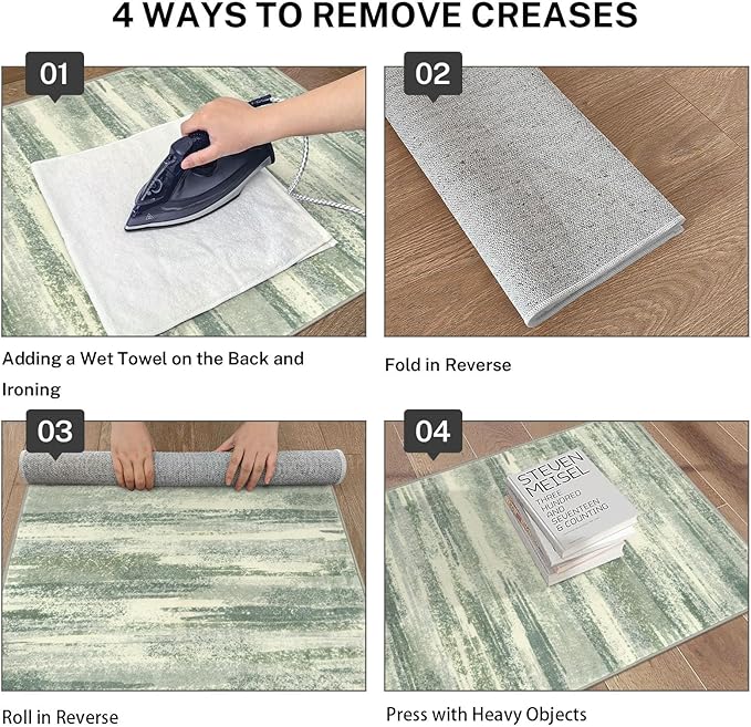 Modern Abstract Runner Rug 2x5, Sage Green Grey Washable Kitchen Runner Entryway Rug Mat Non-Slip Soft Hallway Rug Runner Thin Print Faux Wool Carpet for Bedroom Laundry Room Indoor