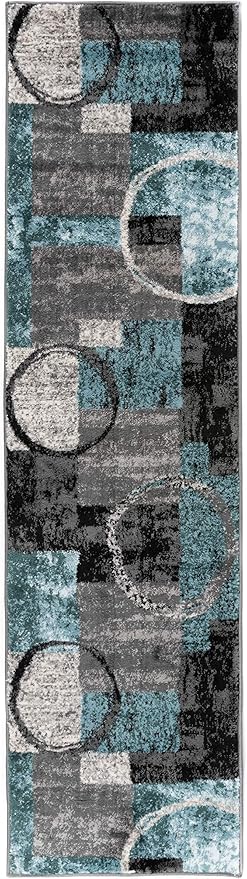 Rugshop Contemporary Circle Design Runner Rug, Fade-Resistant Carpet for Hallway, Kitchen, or Entryway, Gray, 2' x 10'