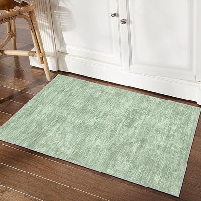 RUGSREAL Small Area Rug 2x3 Entryway Mat with Rubber Backing Stain Resistant Throw Carpet Modern Solid Color Bath Mat Contempowary Washable Rug for Living Room Bedroom Dining Room Kitchen, Green 2x3